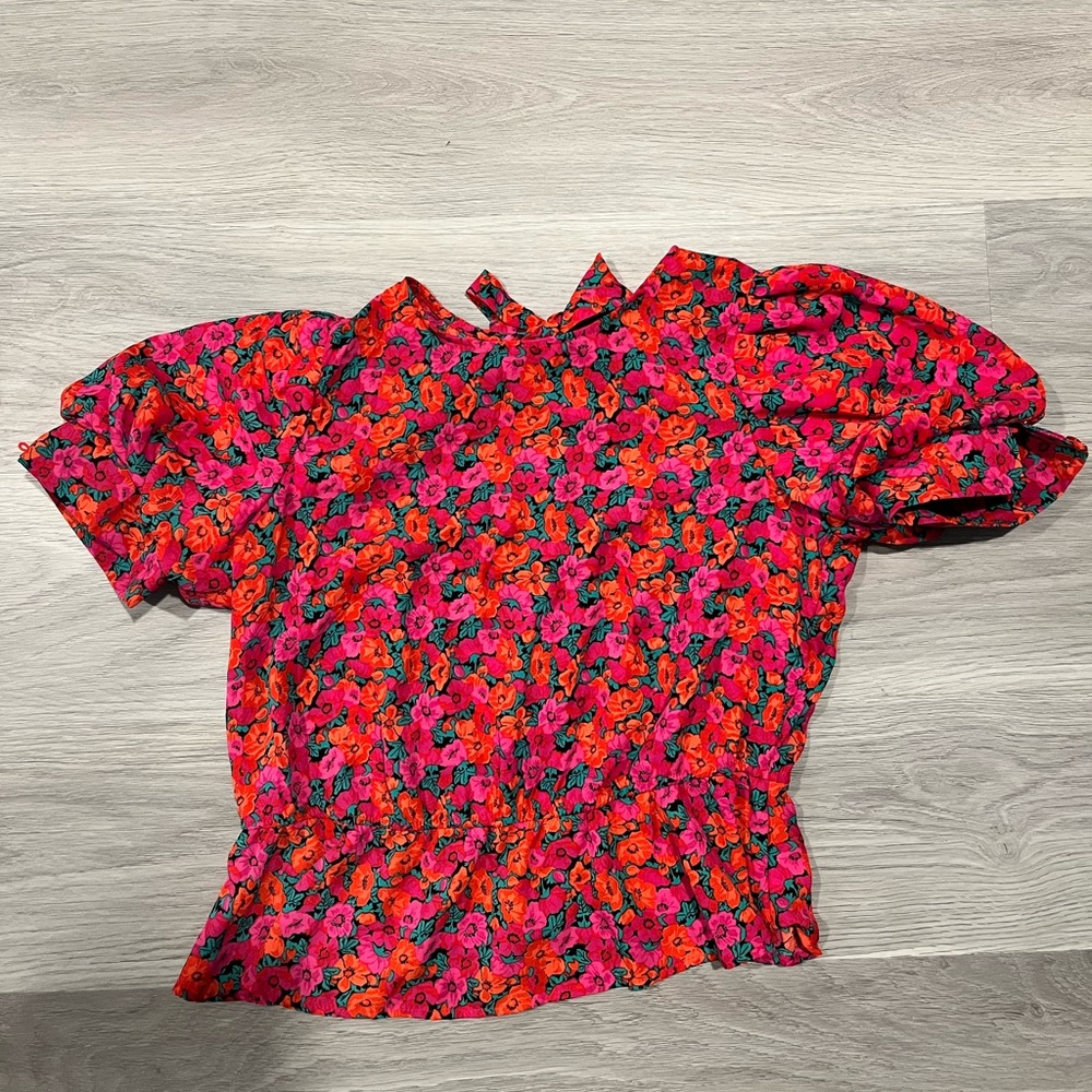 Francesca's Collections Vibrant Pink and Red Floral Blouse